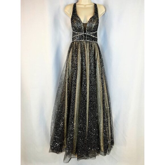 Dave & Johnny Black Sequin Halter Formal Gown $286 - Picture 2 of 14